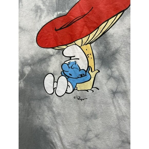 The Smurfs Lazy Mushroom Cartoon Graphic T-Shirt Retro Style XL  Gray Tie Dye - Picture 5 of 9